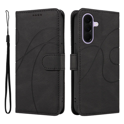 For Samsung Galaxy A27 5G Wallet Case Leather Phone Cover Stand with Curved Line Design -  Black - 1