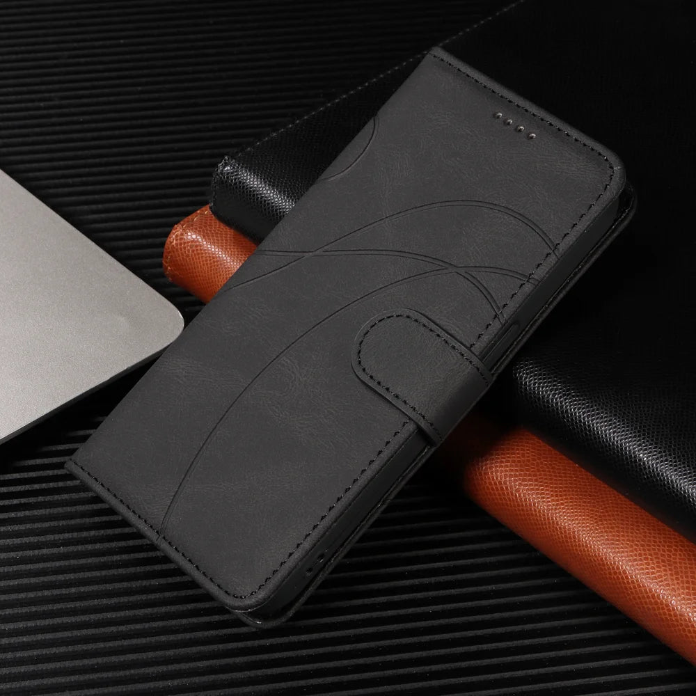 For Samsung Galaxy A27 5G Wallet Case Leather Phone Cover Stand with Curved Line Design -  Black - 7
