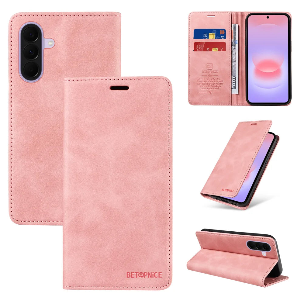 BETOPNICE for Samsung Galaxy A27 5G Case  Magnetic Closure RFID Blocking Wallet Stand Leather Phone Cover - Pink - 3