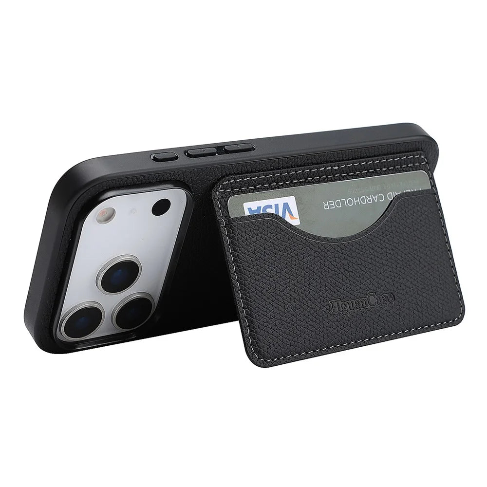 HGUANCASE For iPhone 18 Pro Max / 17 Pro Max Case Vintage Leather TPU Phone Cover with Magnetic Card Holder Kickstand - Black - 2