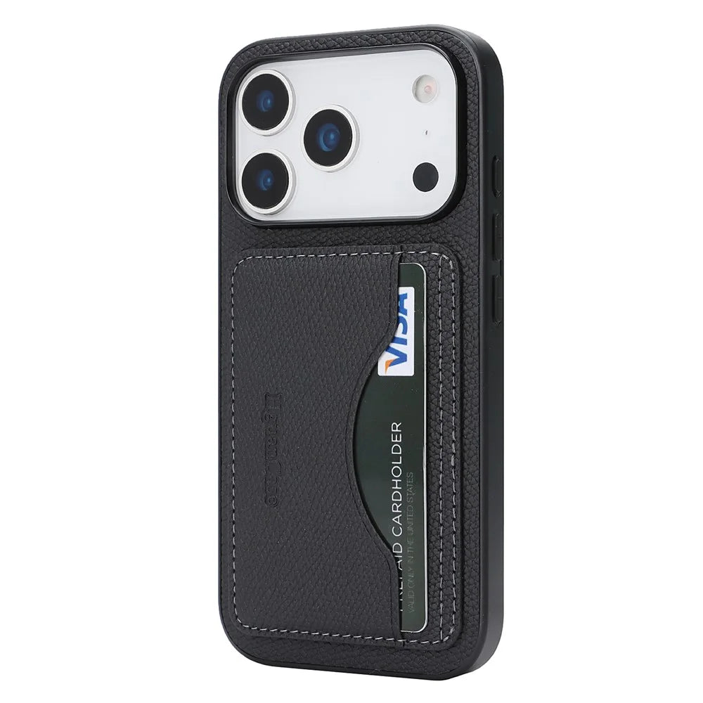 HGUANCASE For iPhone 18 Pro Max / 17 Pro Max Case Vintage Leather TPU Phone Cover with Magnetic Card Holder Kickstand - Black - 4