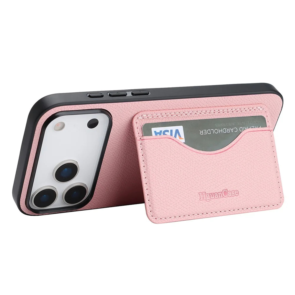 HGUANCASE For iPhone 18 Pro Max / 17 Pro Max Case Wallet Stand Detachable Vintage Leather Phone Cover with Wrist Strap - Pink - 3