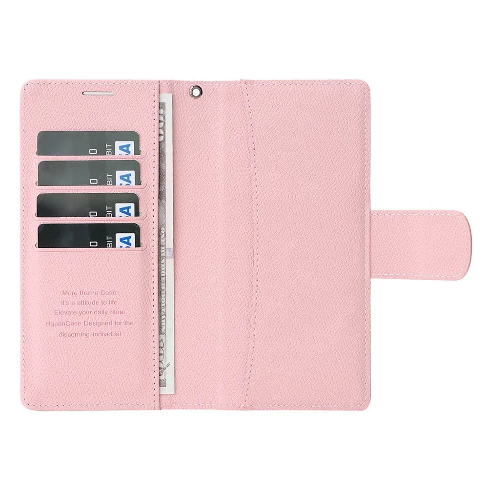 HGUANCASE For iPhone 18 Pro Max / 17 Pro Max Case Wallet Stand Detachable Vintage Leather Phone Cover with Wrist Strap - Pink - 5