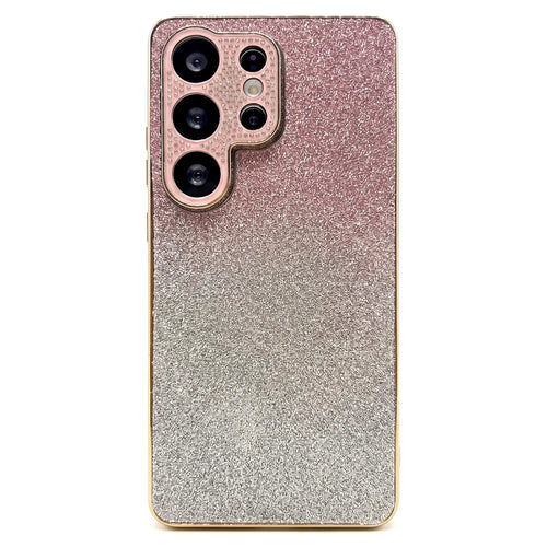 For Samsung Galaxy S26 Ultra Case Rhinestone Camera Frame Gradient Glitter PC+TPU Phone Cover with Electroplated Frame - Gradient Pink - 1
