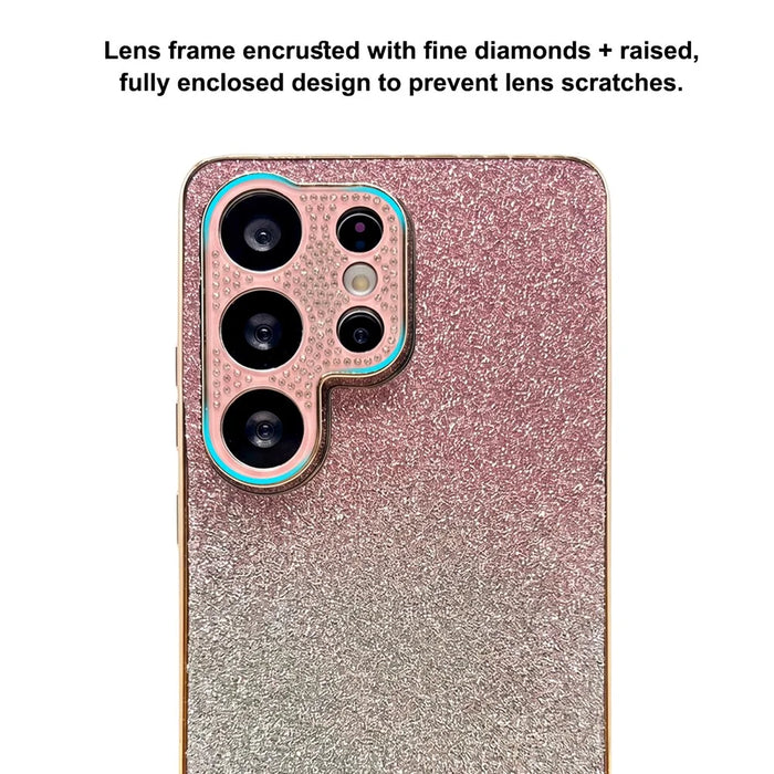 For Samsung Galaxy S26 Ultra Case Rhinestone Camera Frame Gradient Glitter PC+TPU Phone Cover with Electroplated Frame - Gradient Pink - 4