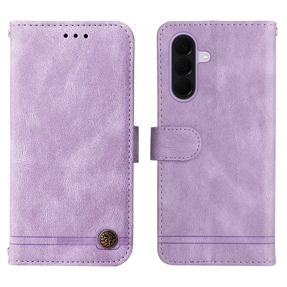 For Samsung Galaxy A27 5G Leather Wallet Cases Skin Touch Phone Cover Stand with Strap - Purple - 1