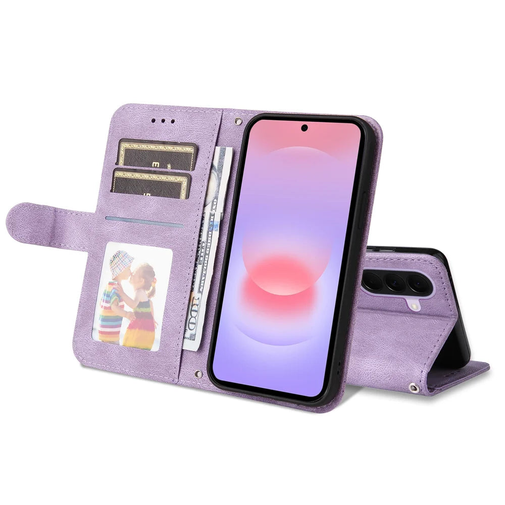 For Samsung Galaxy A27 5G Leather Wallet Cases Skin Touch Phone Cover Stand with Strap - Purple - 2