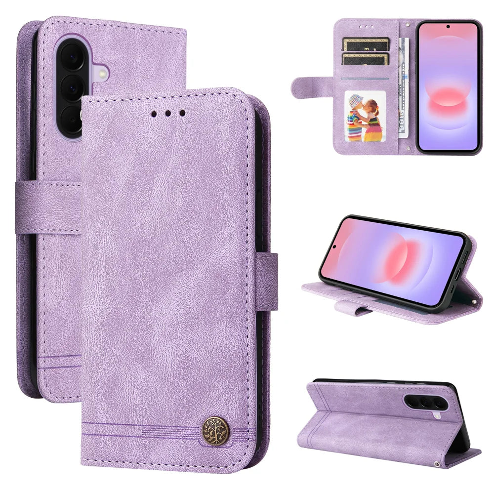 For Samsung Galaxy A27 5G Leather Wallet Cases Skin Touch Phone Cover Stand with Strap - Purple - 3