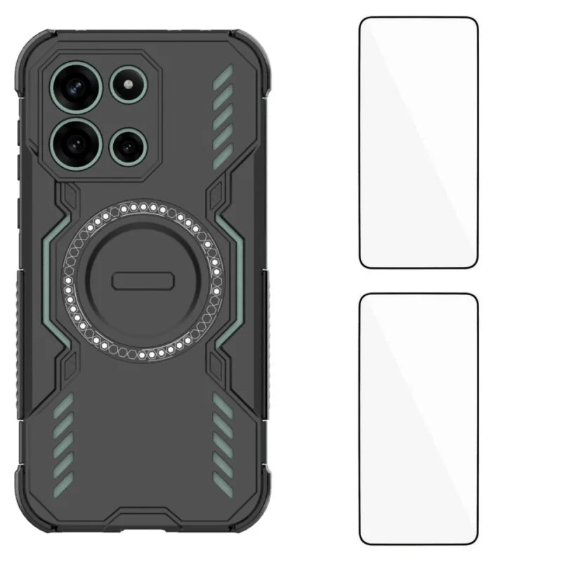 WANLONFENG for OnePlus Turbo 6 5G Magnetic Case  DJ Series PC TPU Phone Cover with 2Pcs Tempered Glass Film - Black - 1