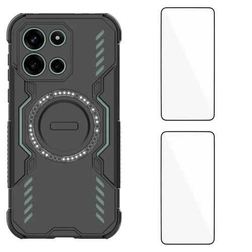 WANLONFENG for OnePlus Turbo 6 5G Magnetic Case  DJ Series PC TPU Phone Cover with 2Pcs Tempered Glass Film - Black - 1