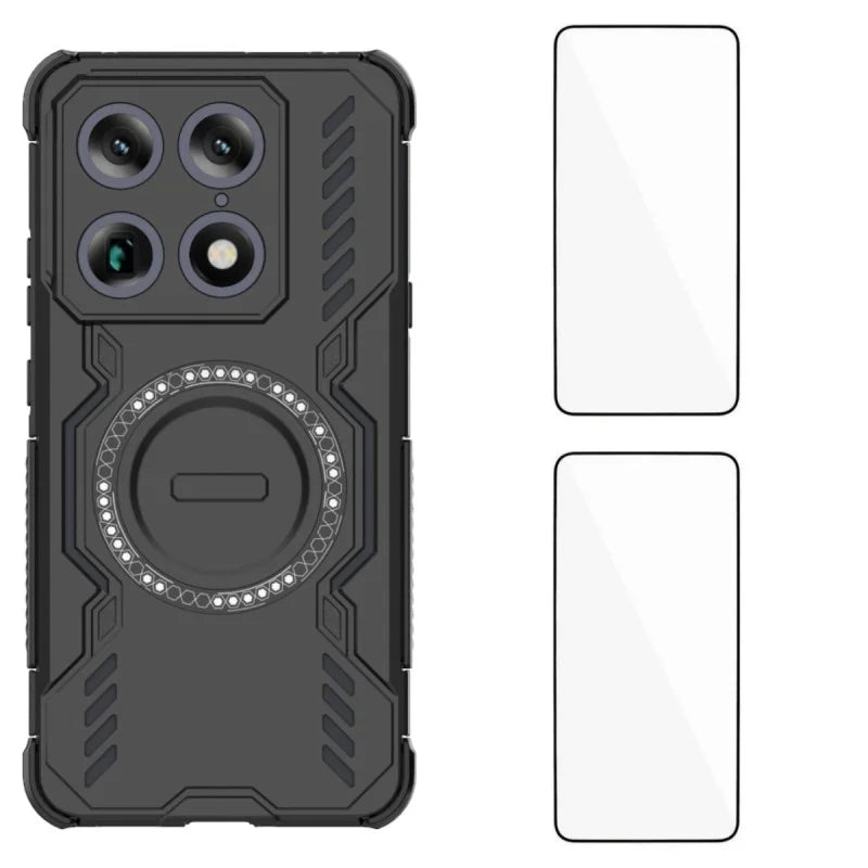 WANLONFENG for Motorola Moto X70 Air Pro 5G / Motorola Signature 5G Magnetic Case  DJ Series PC TPU Phone Cover with 2Pcs Tempered Glass Film - Black - 1