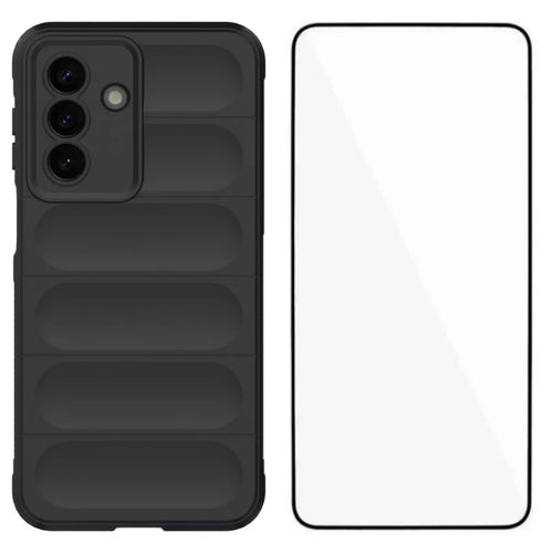 WANLONFENG for Samsung Galaxy A27 5G TPU Case  HD Series Anti Slip Phone Cover with Tempered Glass - Black - 1