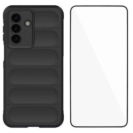 WANLONFENG for Samsung Galaxy A27 5G TPU Case  HD Series Anti Slip Phone Cover with Tempered Glass - Black - 1