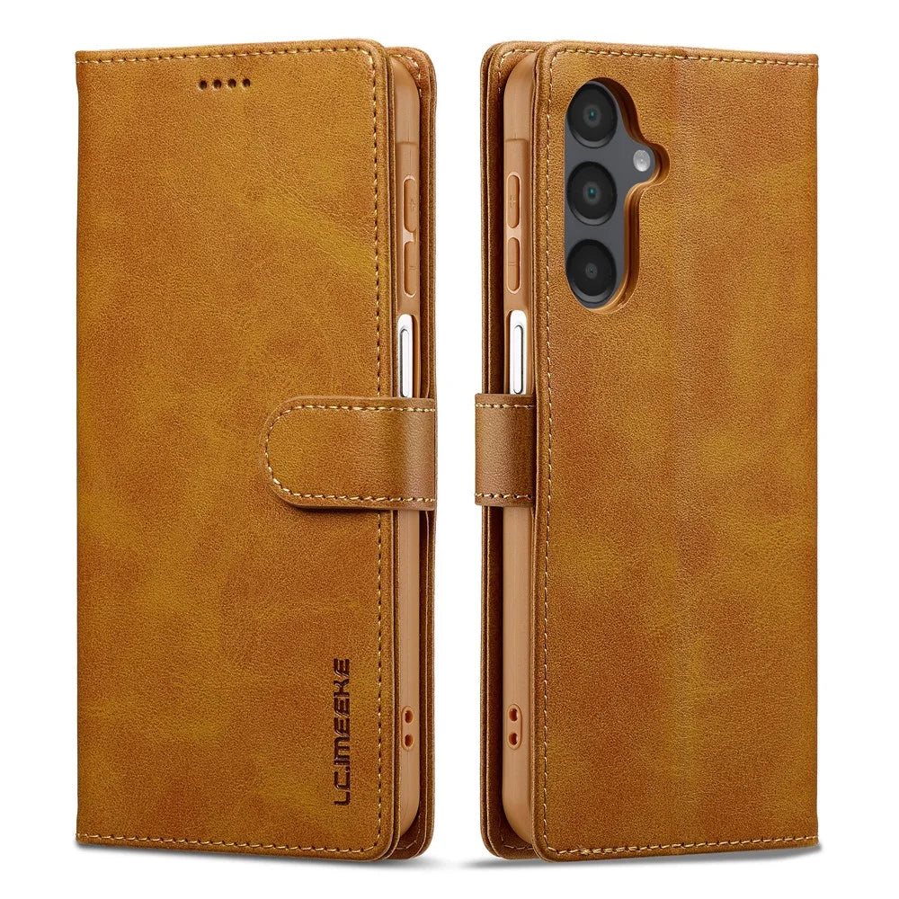LC.IMEEKE For Samsung Galaxy A27 5G Case Wallet Calf Texture Leather Phone Cover - Yellow - 1
