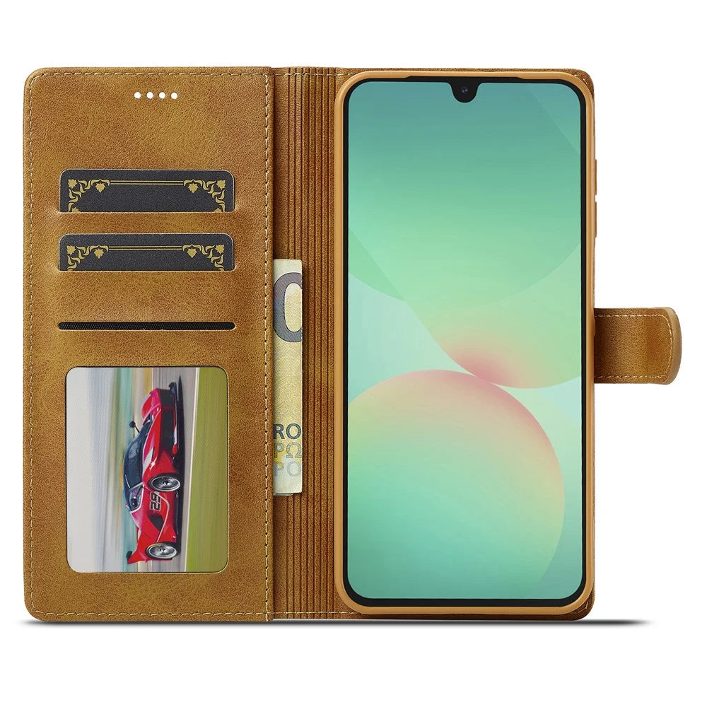 LC.IMEEKE For Samsung Galaxy A27 5G Case Wallet Calf Texture Leather Phone Cover - Yellow - 2