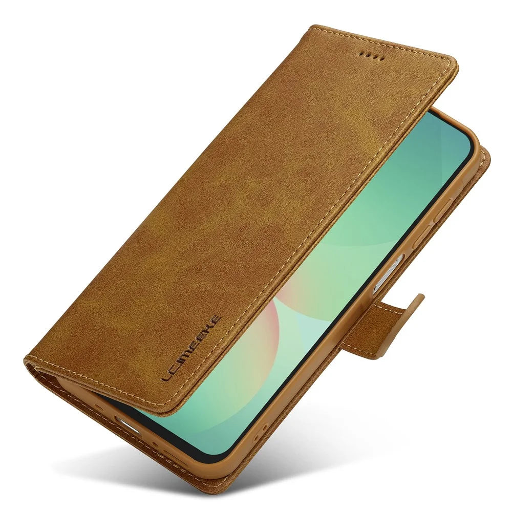 LC.IMEEKE For Samsung Galaxy A27 5G Case Wallet Calf Texture Leather Phone Cover - Yellow - 4