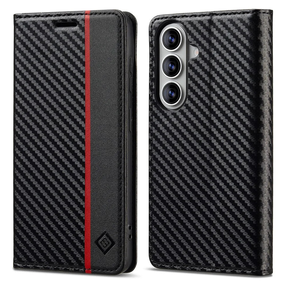 LC.IMEEKE For Samsung Galaxy A27 5G Wallet Case Carbon Fiber Texture Leather Phone Cover - Vertical Stripe - 1