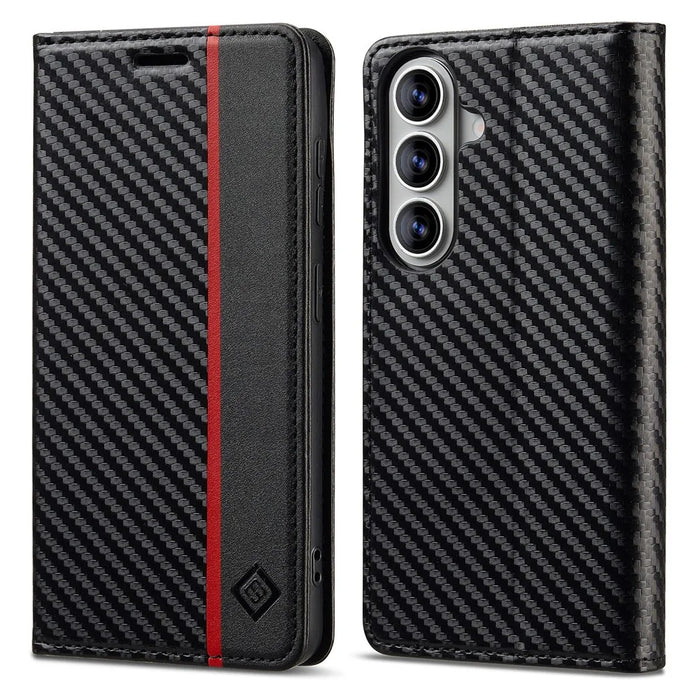 LC.IMEEKE For Samsung Galaxy A27 5G Wallet Case Carbon Fiber Texture Leather Phone Cover - Vertical Stripe - 1