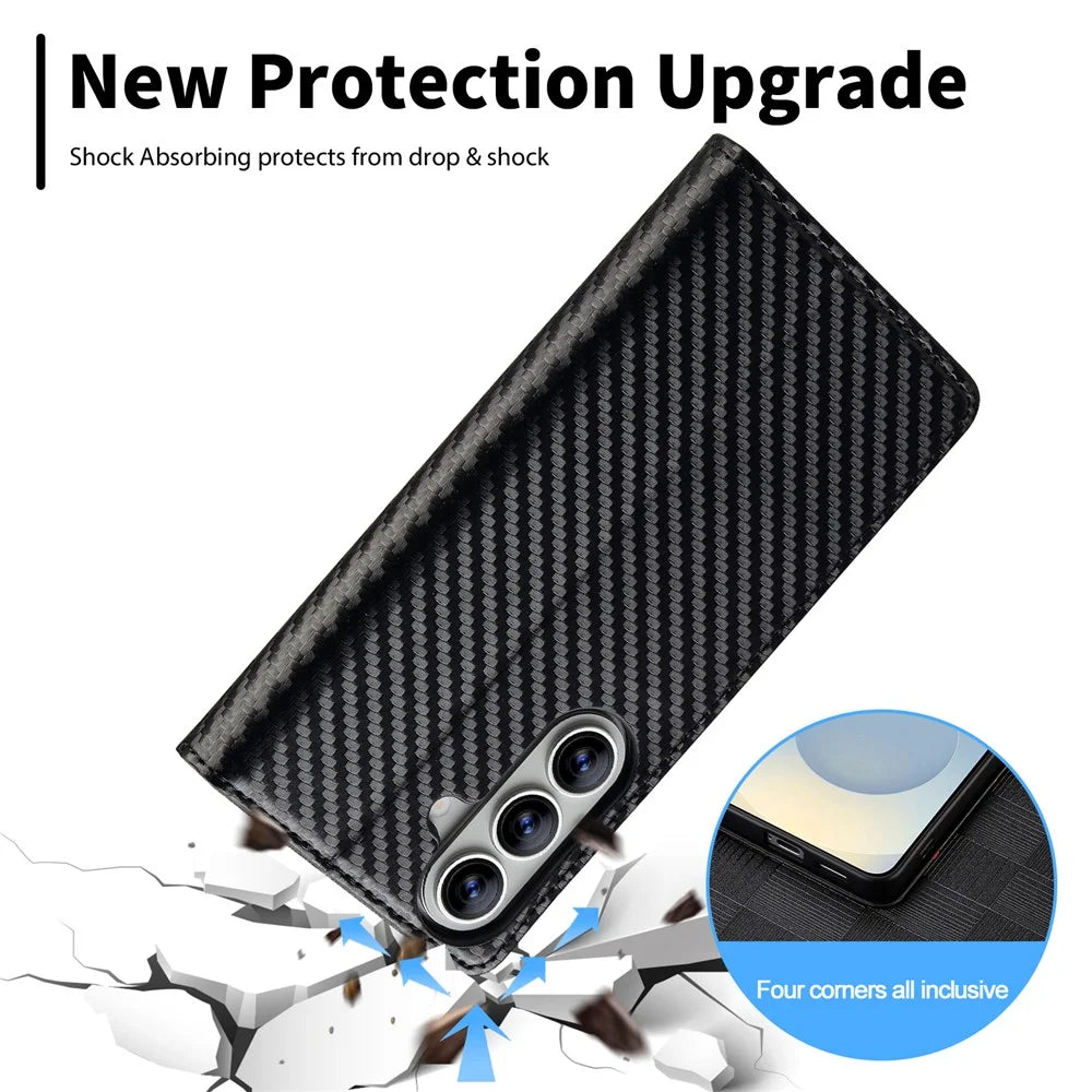 LC.IMEEKE For Samsung Galaxy A27 5G Wallet Case Carbon Fiber Texture Leather Phone Cover - Vertical Stripe - 4