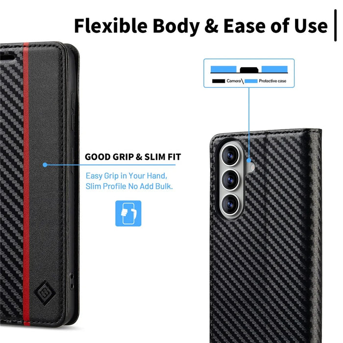 LC.IMEEKE For Samsung Galaxy A27 5G Wallet Case Carbon Fiber Texture Leather Phone Cover - Vertical Stripe - 5