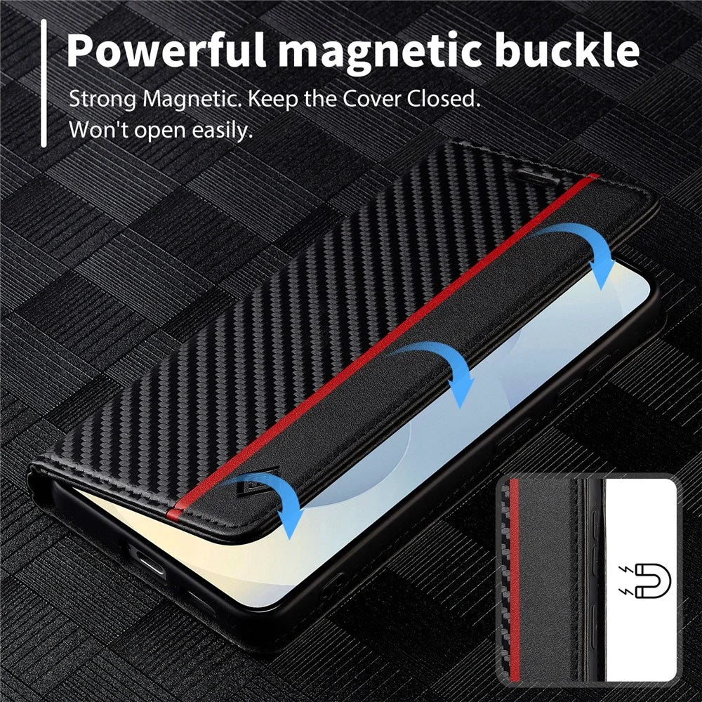 LC.IMEEKE For Samsung Galaxy A27 5G Wallet Case Carbon Fiber Texture Leather Phone Cover - Vertical Stripe - 6