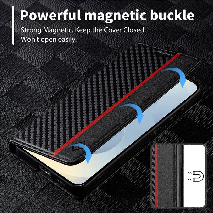 LC.IMEEKE For Samsung Galaxy A27 5G Wallet Case Carbon Fiber Texture Leather Phone Cover - Vertical Stripe - 6