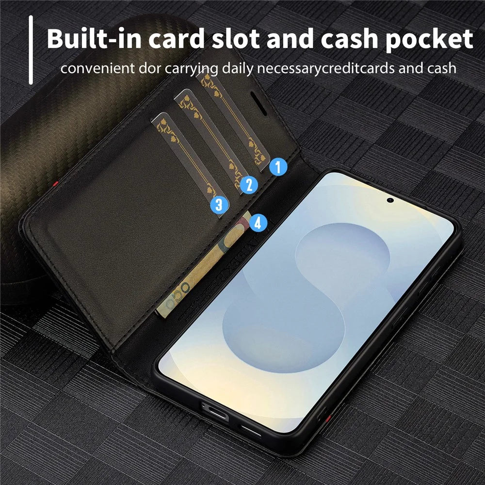 LC.IMEEKE For Samsung Galaxy A27 5G Wallet Case Carbon Fiber Texture Leather Phone Cover - Vertical Stripe - 7