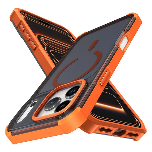 For iPhone 17 Pro Magnetic Case Electroplated Frame Skin-touch TPU+PC Phone Cover - Orange - 1