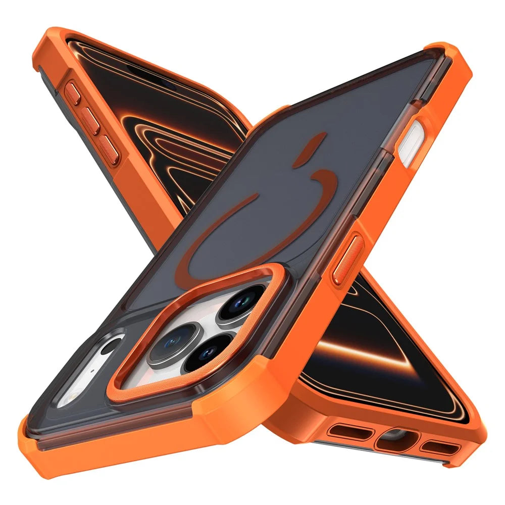 For iPhone 17 Pro Magnetic Case Electroplated Frame Skin-touch TPU+PC Phone Cover - Orange - 1