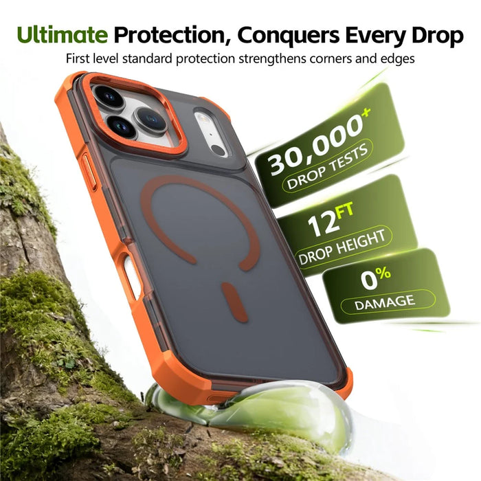 For iPhone 17 Pro Magnetic Case Electroplated Frame Skin-touch TPU+PC Phone Cover - Orange - 2
