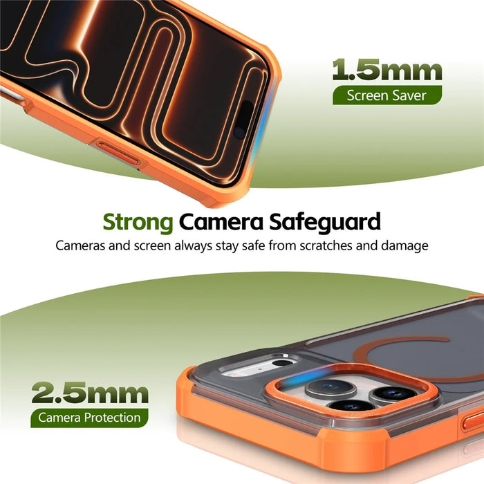 For iPhone 17 Pro Magnetic Case Electroplated Frame Skin-touch TPU+PC Phone Cover - Orange - 3