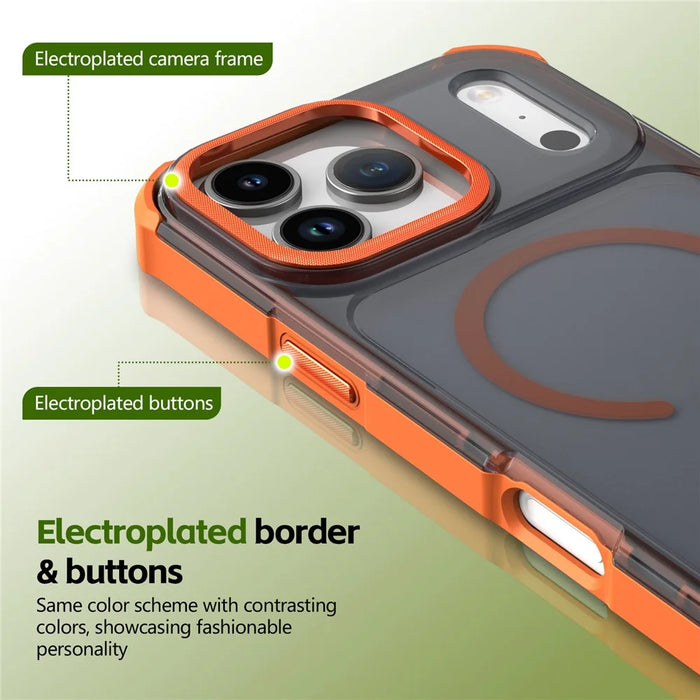 For iPhone 17 Pro Magnetic Case Electroplated Frame Skin-touch TPU+PC Phone Cover - Orange - 4