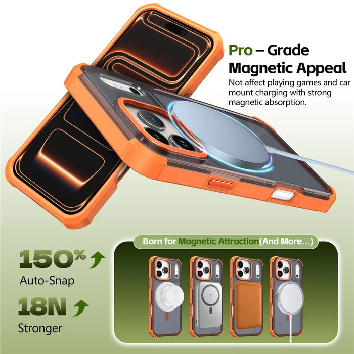 For iPhone 17 Pro Magnetic Case Electroplated Frame Skin-touch TPU+PC Phone Cover - Orange - 5