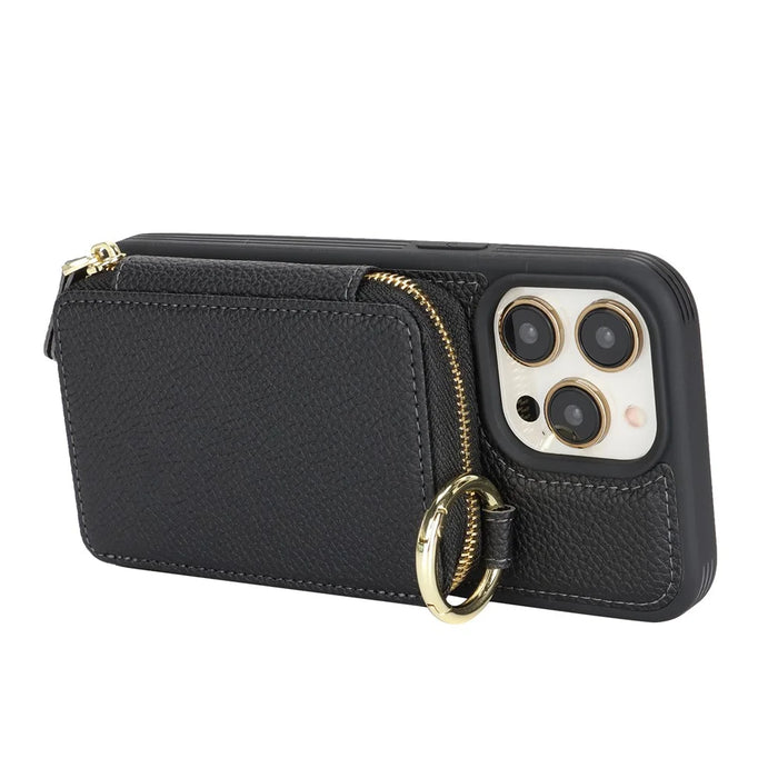 For iPhone 12 Pro Max  /  13 Pro Max Zipper Wallet Case Litchi Texture Leather Back Phone Cover with Metal Ring Holder - Black - 4