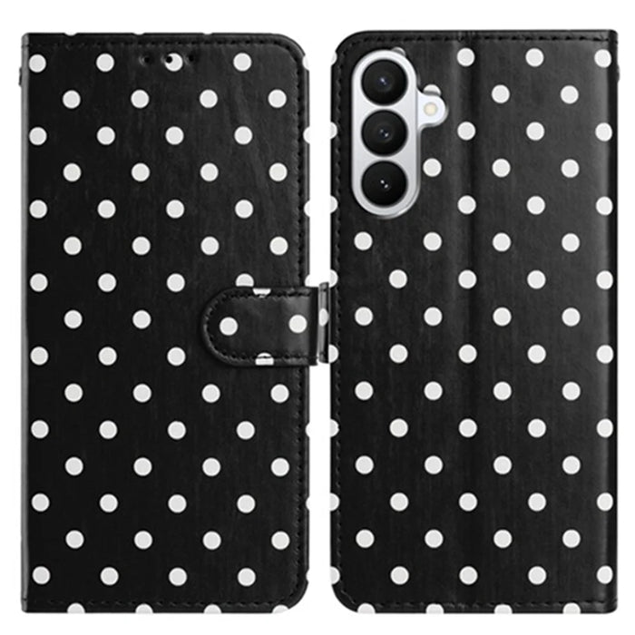For Samsung Galaxy A27 5G Leather Case Polka Dot Pattern Wallet Stand Folio Phone Cover - Black - 1