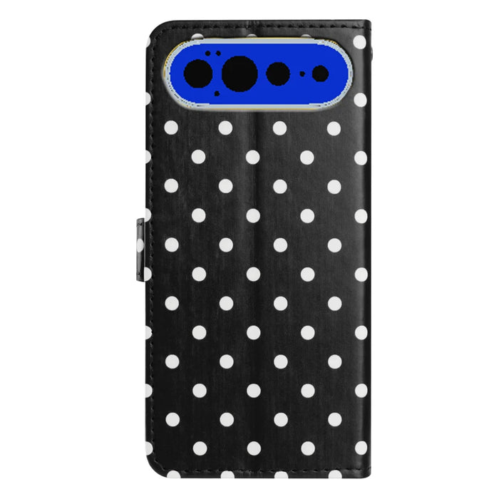 For Google Pixel 11 Pro XL Leather Case Polka Dot Pattern Wallet Stand Folio Phone Cover - Black - 2
