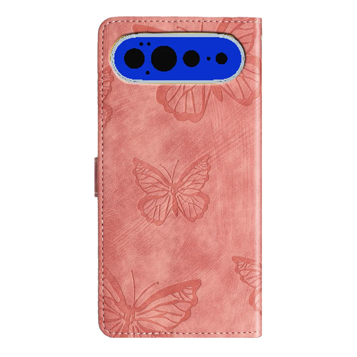 For Google Pixel 11 Pro Case Butterfly Design Flip Wallet Leather Phone Cover Skin-Touch - Pink - 2