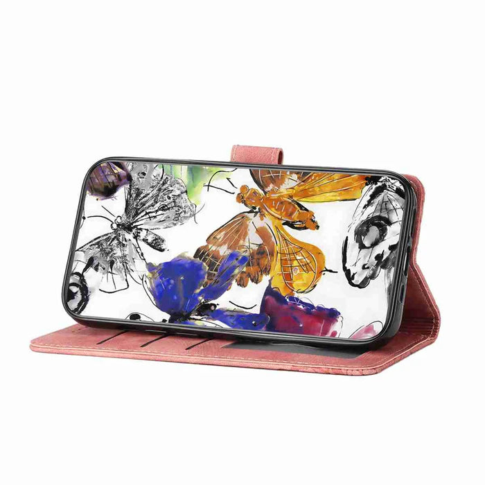 For Google Pixel 11 Pro Case Butterfly Design Flip Wallet Leather Phone Cover Skin-Touch - Pink - 4