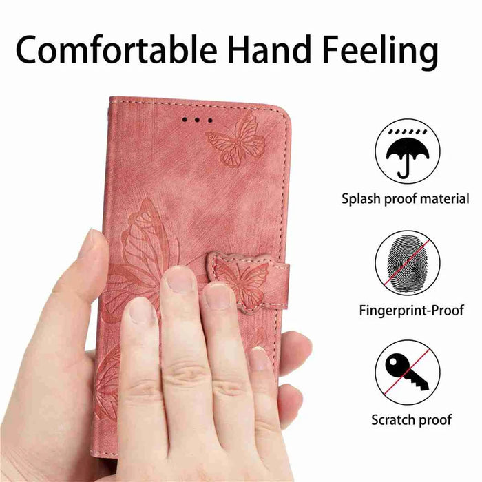 For Google Pixel 11 Pro Case Butterfly Design Flip Wallet Leather Phone Cover Skin-Touch - Pink - 5