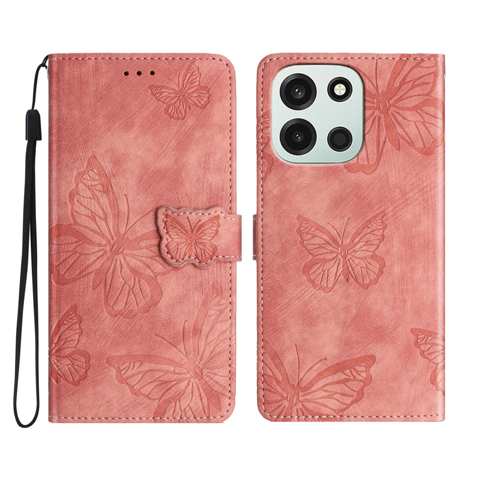 For OnePlus Nord 6 5G / Turbo 6V 5G / Turbo 6 5G  Case Butterfly Design Flip Wallet Leather Phone Cover Skin-Touch - Pink - 1