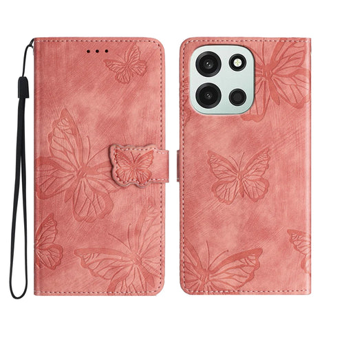 For OnePlus Nord 6 5G / Turbo 6V 5G / Turbo 6 5G  Case Butterfly Design Flip Wallet Leather Phone Cover Skin-Touch - Pink - 1