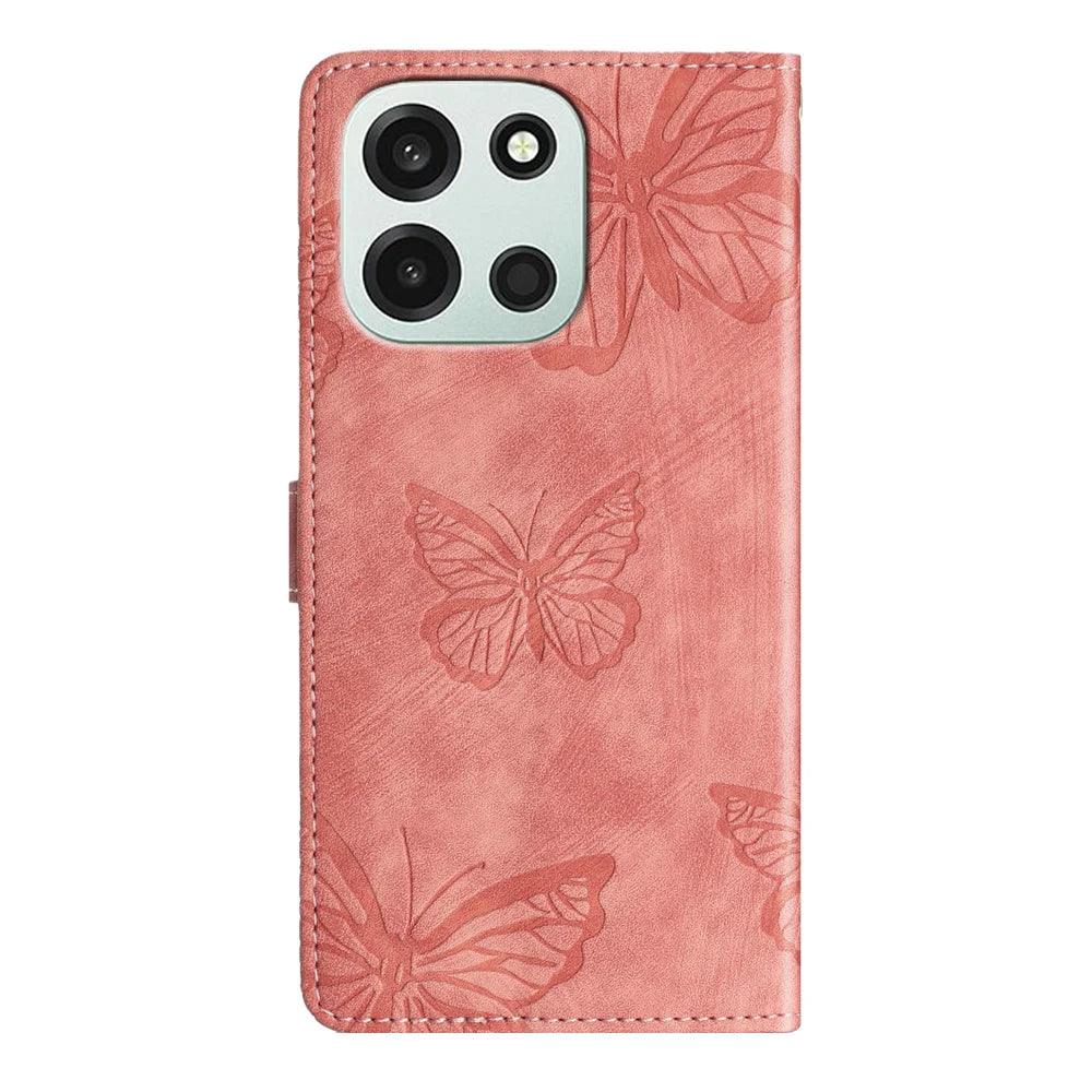 For OnePlus Nord 6 5G / Turbo 6V 5G / Turbo 6 5G  Case Butterfly Design Flip Wallet Leather Phone Cover Skin-Touch - Pink - 2