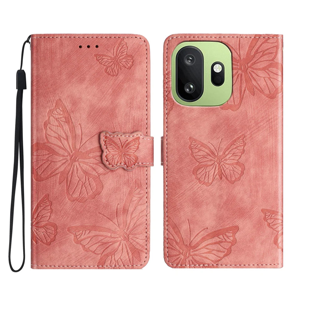 For OnePlus 15T 5G Case Butterfly Design Flip Wallet Leather Phone Cover Skin-Touch - Pink - 1