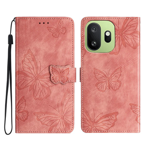For OnePlus 15T 5G Case Butterfly Design Flip Wallet Leather Phone Cover Skin-Touch - Pink - 1