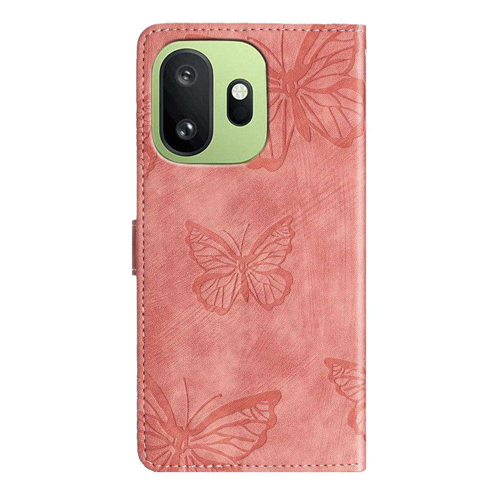For OnePlus 15T 5G Case Butterfly Design Flip Wallet Leather Phone Cover Skin-Touch - Pink - 2