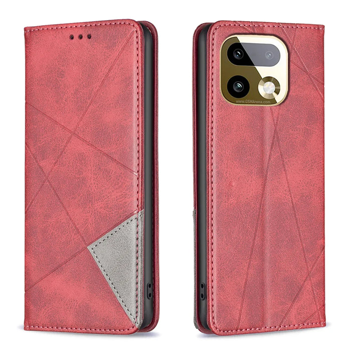 For Realme 16 Pro+ 5G Case Card Slots Geometry Imprint Leather Phone Cover - Red - 1
