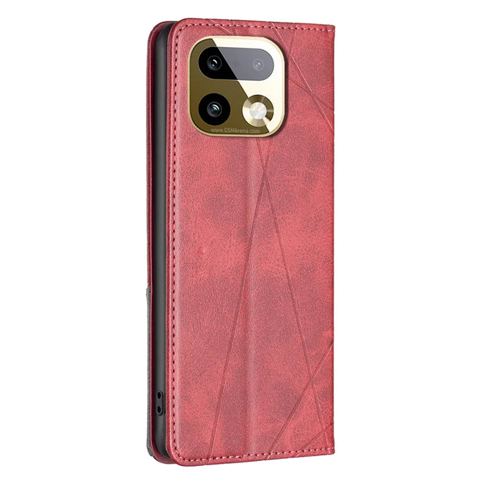 For Realme 16 Pro+ 5G Case Card Slots Geometry Imprint Leather Phone Cover - Red - 3