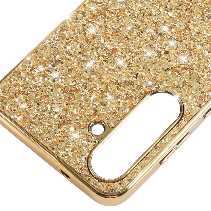 For Samsung Galaxy A37 5G Case Electroplating TPU + PC Sparkling Glitter Phone Back Cover - Gold - 6