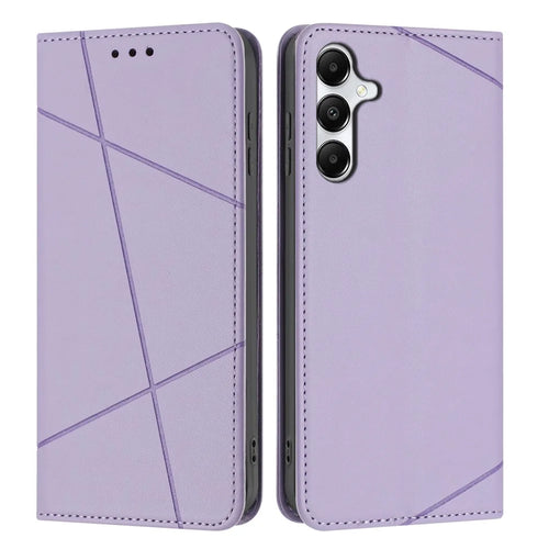 For Samsung Galaxy A27 5G Wallet Case Line Imprinted Leather Stand Phone Cover with Wrist Strap - Purple - 1