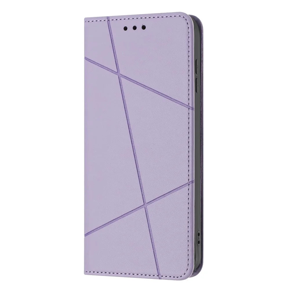 For Samsung Galaxy A27 5G Wallet Case Line Imprinted Leather Stand Phone Cover with Wrist Strap - Purple - 6